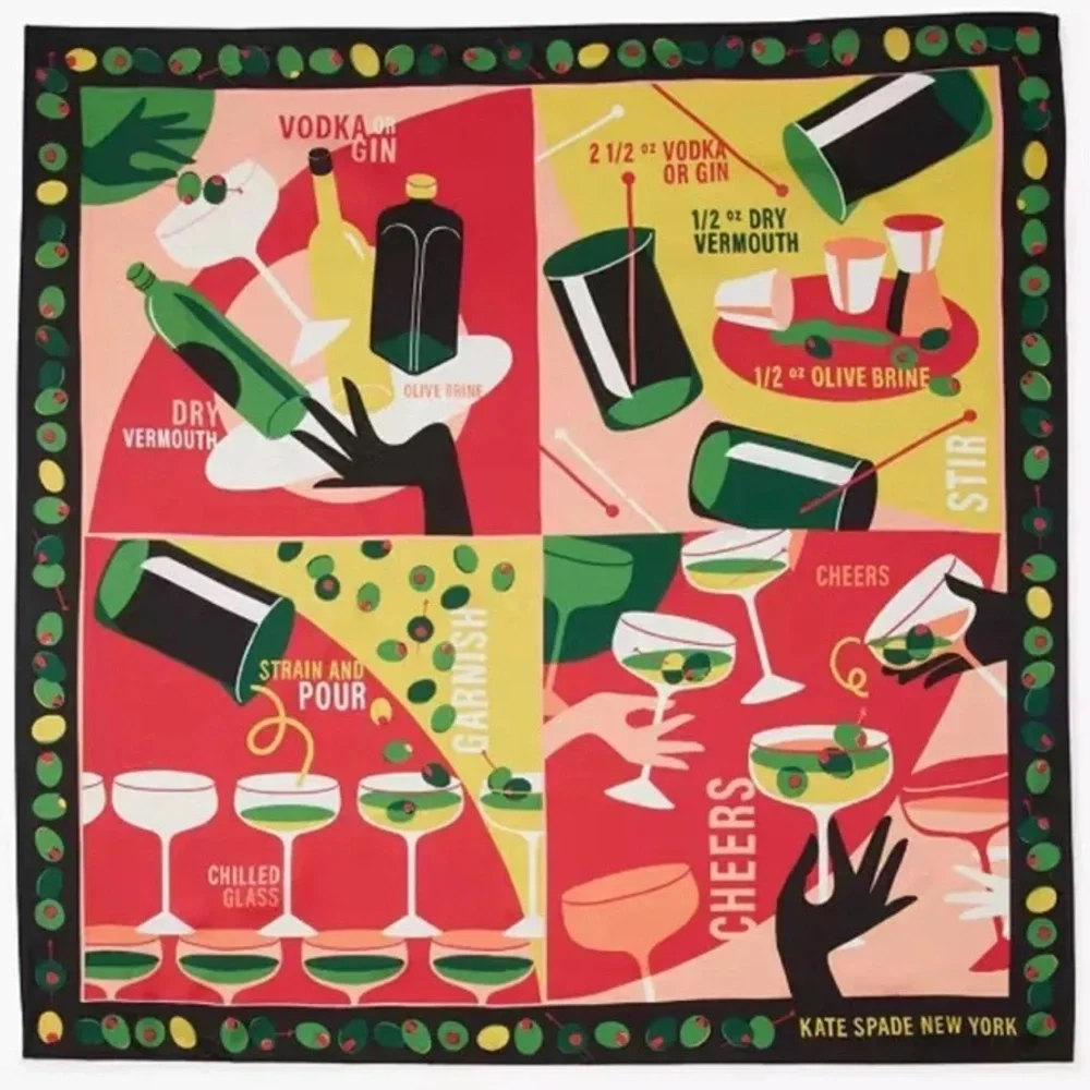KATE SPADE DIRTY MARTINI SQUARE SILK SCARF NWOT